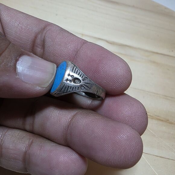 Vintage Sterling Silver 925 Navajo Southweatern Pheonix Turquouse Ring Size 7.5 - Picture 4 of 10